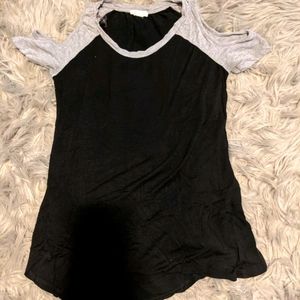 Macy's Ultra Flirt Black Gray Cold Shoulder Top